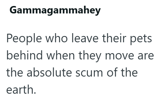 Gammagammahey People who leave their pets behind when they move are the absolute scum of the earth.
