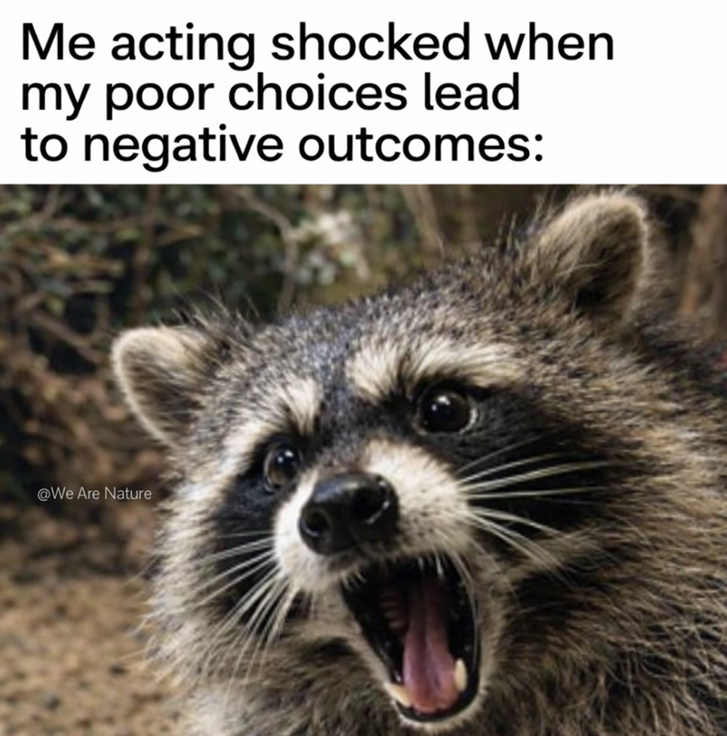 Me acting shocked when my poor choices lead to negative outcomes: @We Are Nature
