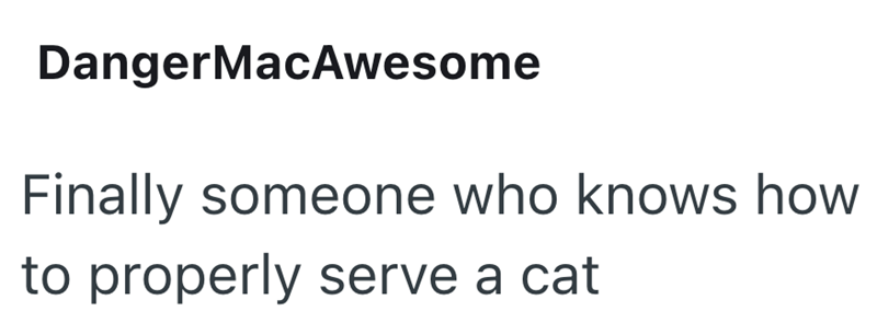 DangerMacAwesome Finally someone who knows how to properly serve a cat