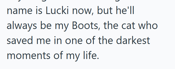 name is Lucki now, but he'll always be my Boots, the cat who saved me in one of the darkest moments of my life.