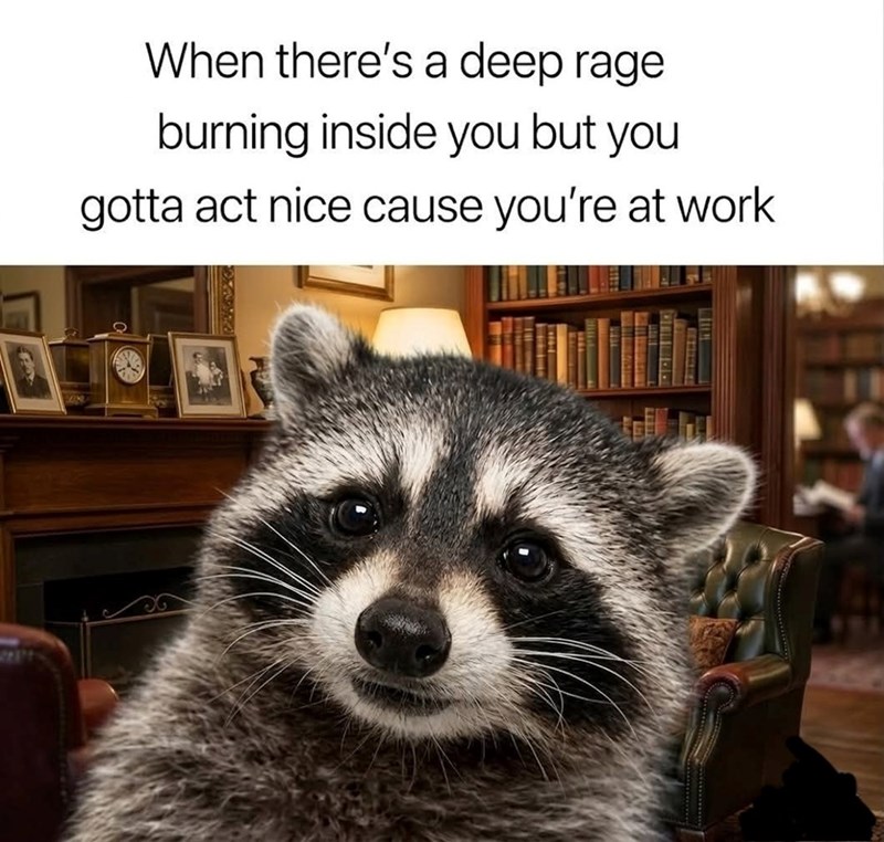 When there's a deep rage burning inside you but you gotta act nice cause you're at work