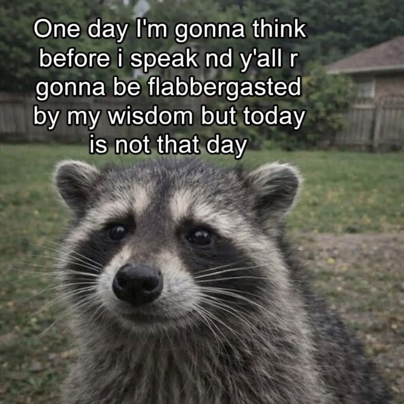 One day I'm gonna think before i speak nd y'all r gonna be flabbergasted by my wisdom but today is not that day