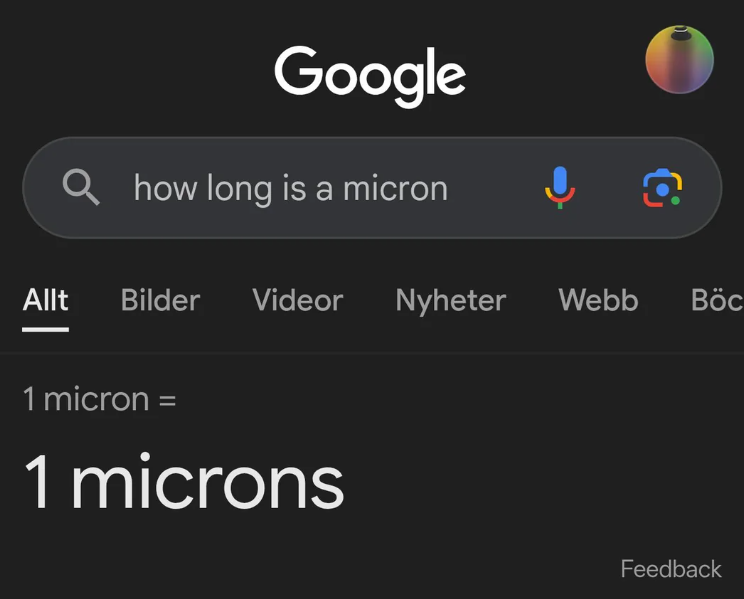 Google Q how long is a micron Allt Bilder Videor Nyheter 1 micron = 1 microns Webb Вӧс Feedback