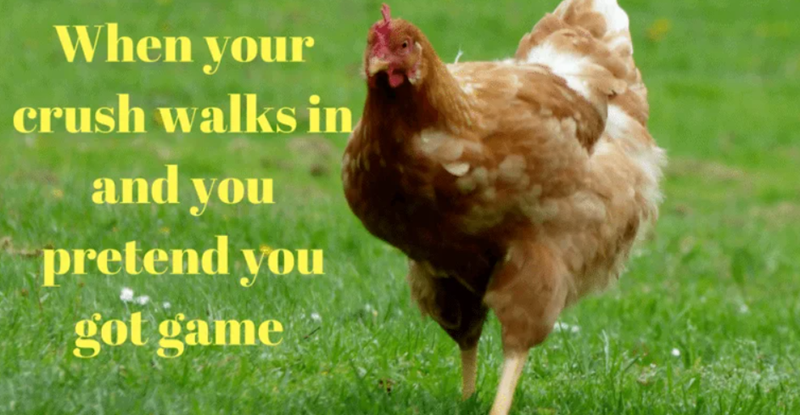 When your crush walks in and you pretend you got game