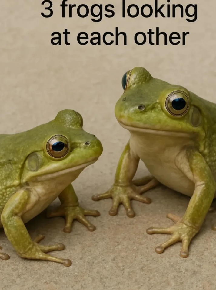 3 frogs looking at each other