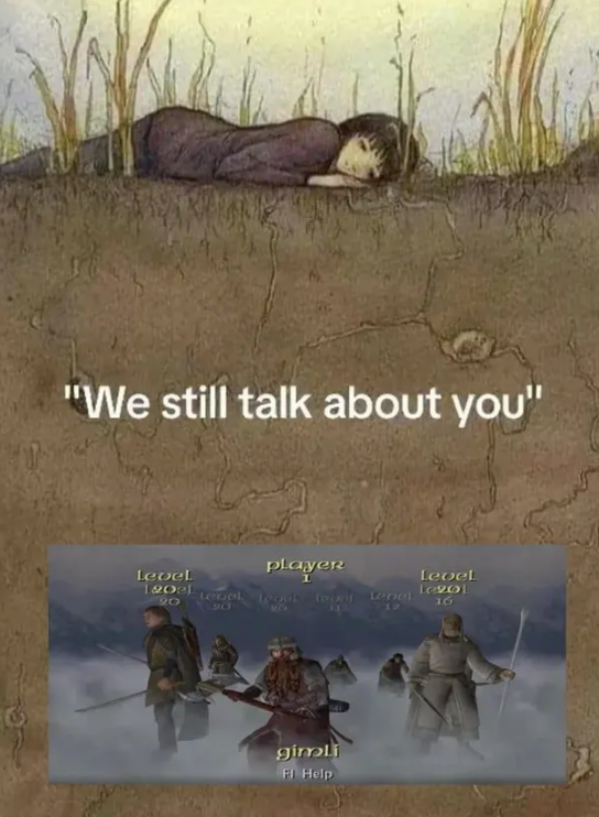 "We still talk about you" player Level 12021 20 1 Level Legol Leock look leant Lenel 16 90 19 9 gimli FI Help