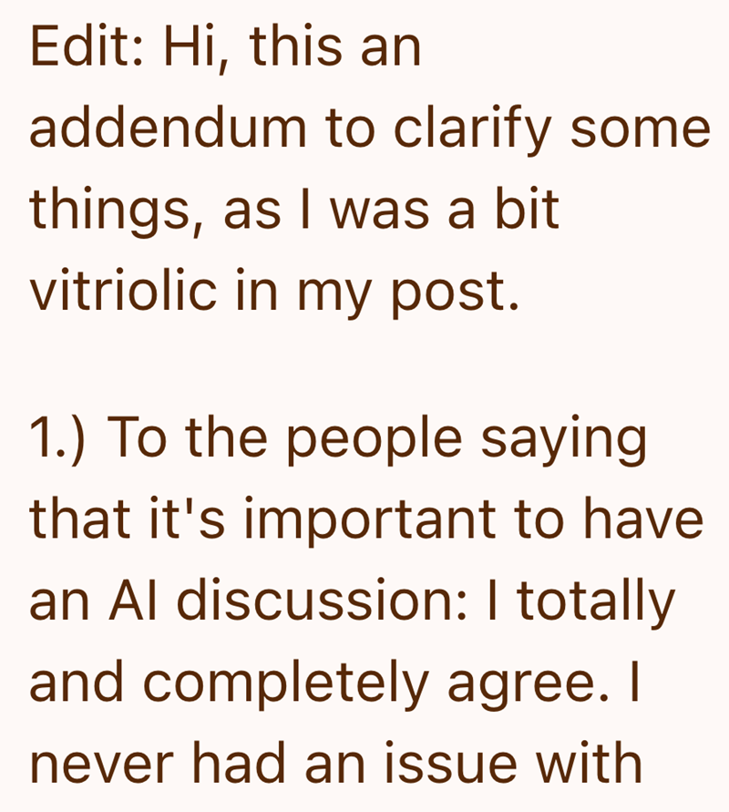 Edit: Hi, this an addendum to clarify some things, as I was a bit vitriolic in my post. 1.) To the people saying that it's important to have an Al discussion: I totally and completely agree. I never had an issue with