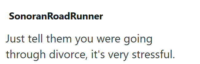 Sonoran RoadRunner Just tell them you were going through divorce, it's very stressful.