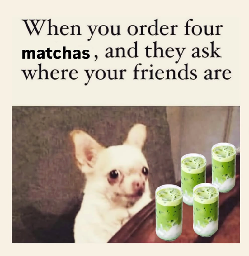When you order four matchas, and they ask where your friends are