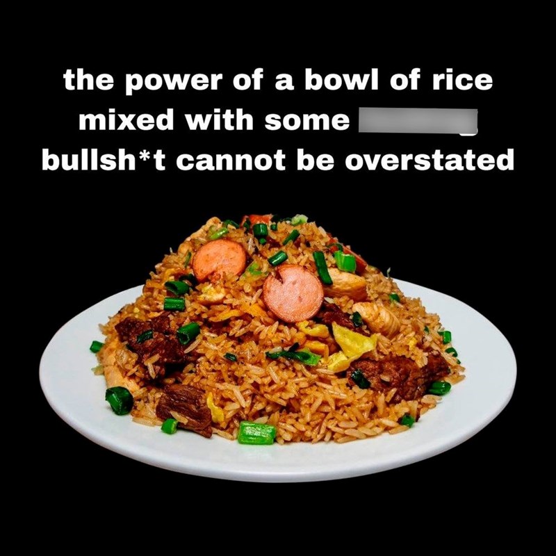 the power of a bowl of rice mixed with some bullsh*t cannot be overstated
