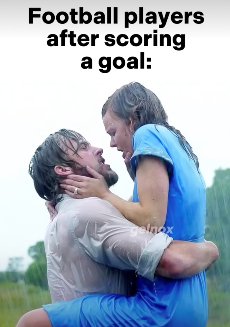 Football players after scoring a goal: gelnox