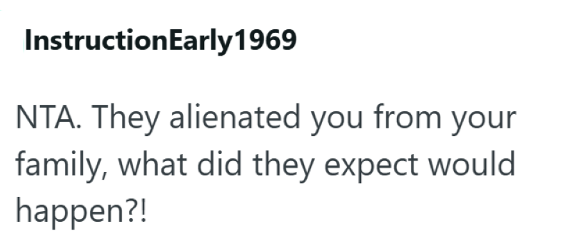 InstructionEarly 1969 NTA. They alienated you from your family, what did they expect would happen?!
