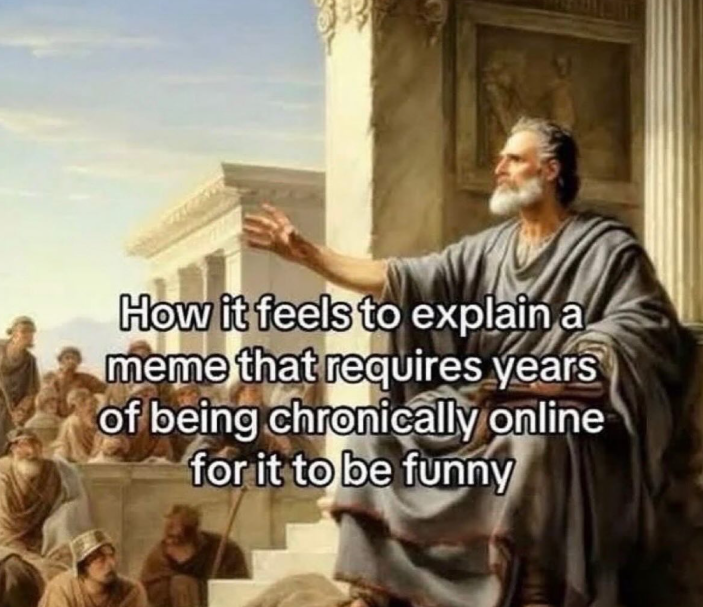 How it feels to explain a meme that requires years of being chronically online for it to be funny