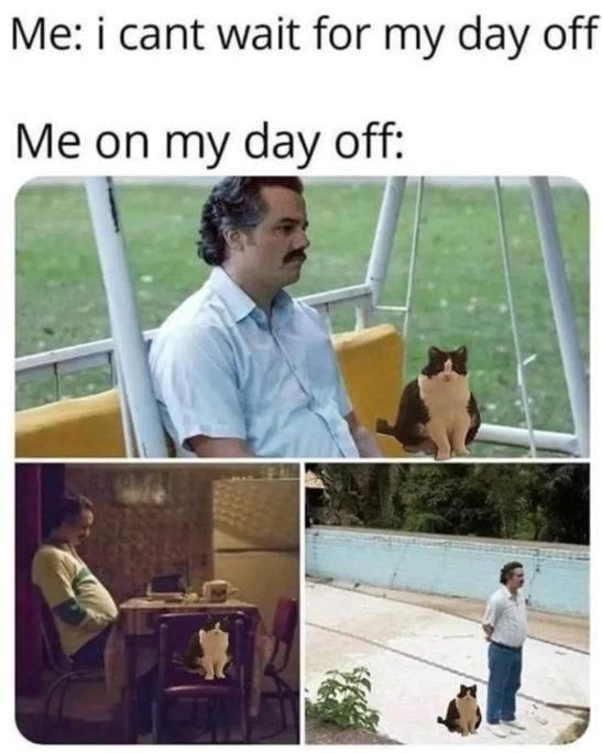 Me: i cant wait for my day off Me on my day off: