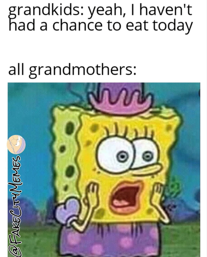 @FAKE CITY MEMES grandkids: yeah, I haven't had a chance to eat today all grandmothers: