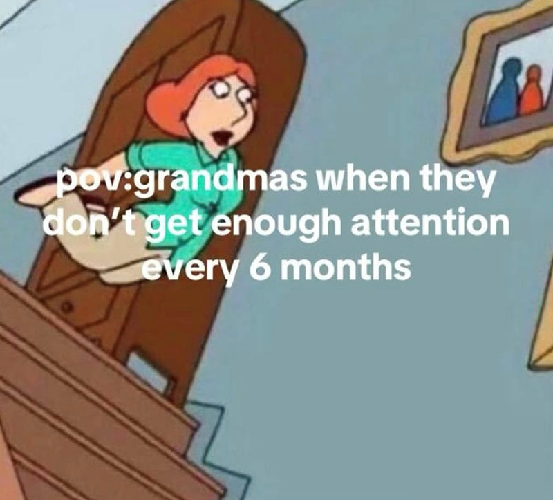 pov:grandmas when they don't get enough attention every 6 months