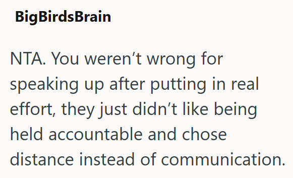 BigBirdsBrain NTA. You weren't wrong for speaking up after putting in real effort, they just didn't like being held accountable and chose distance instead of communication.
