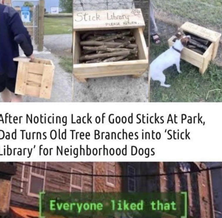 5 AY Stick Library PLEASE RETURN After Noticing Lack of Good Sticks At Park, Dad Turns Old Tree Branches into 'Stick Library' for Neighborhood Dogs Everyone liked that
