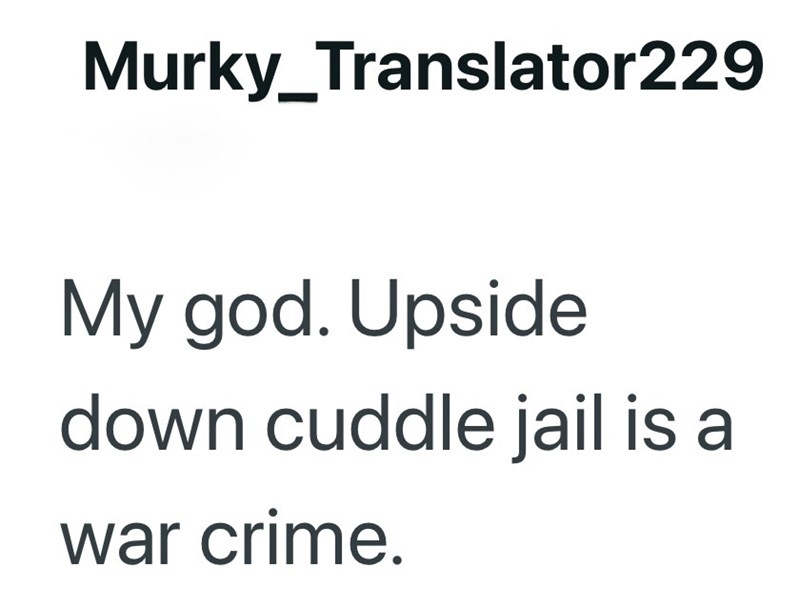 Murky_Translator229 My god. Upside down cuddle jail is a war crime.