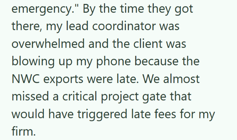 emergency." By the time they got there, my lead coordinator was overwhelmed and the client was blowing up my phone because the NWC exports were late. We almost missed a critical project gate that would have triggered late fees for my firm.