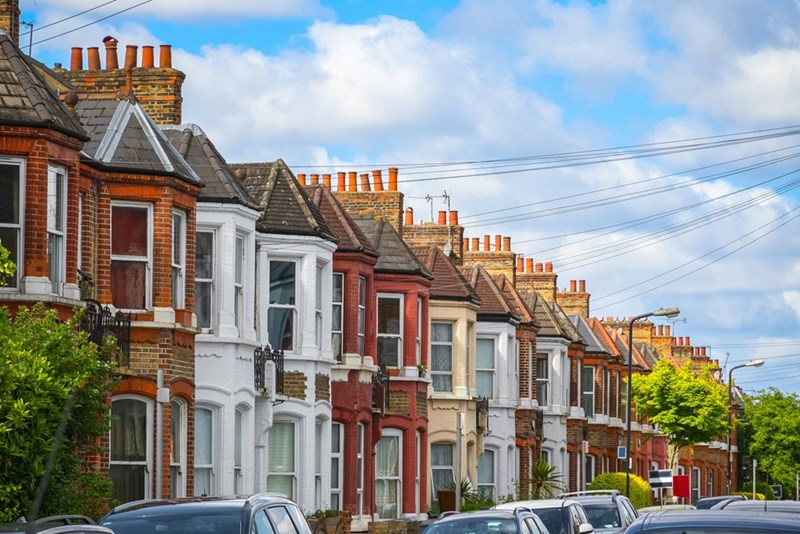 Townhouses lining the street.