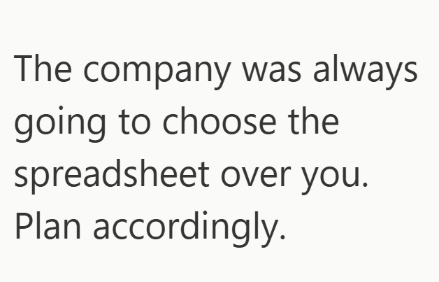 The company was always going to choose the spreadsheet over you. Plan accordingly.