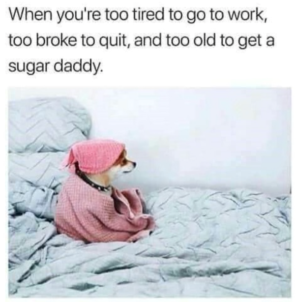 When you're too tired to go to work, too broke to quit, and too old to get a sugar daddy.