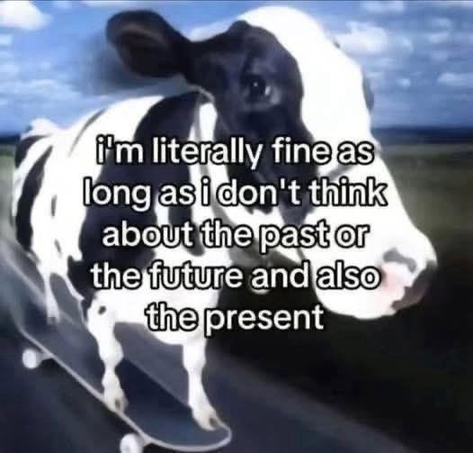 i'm literally fine as long as i don't think about the past or the future and also the present