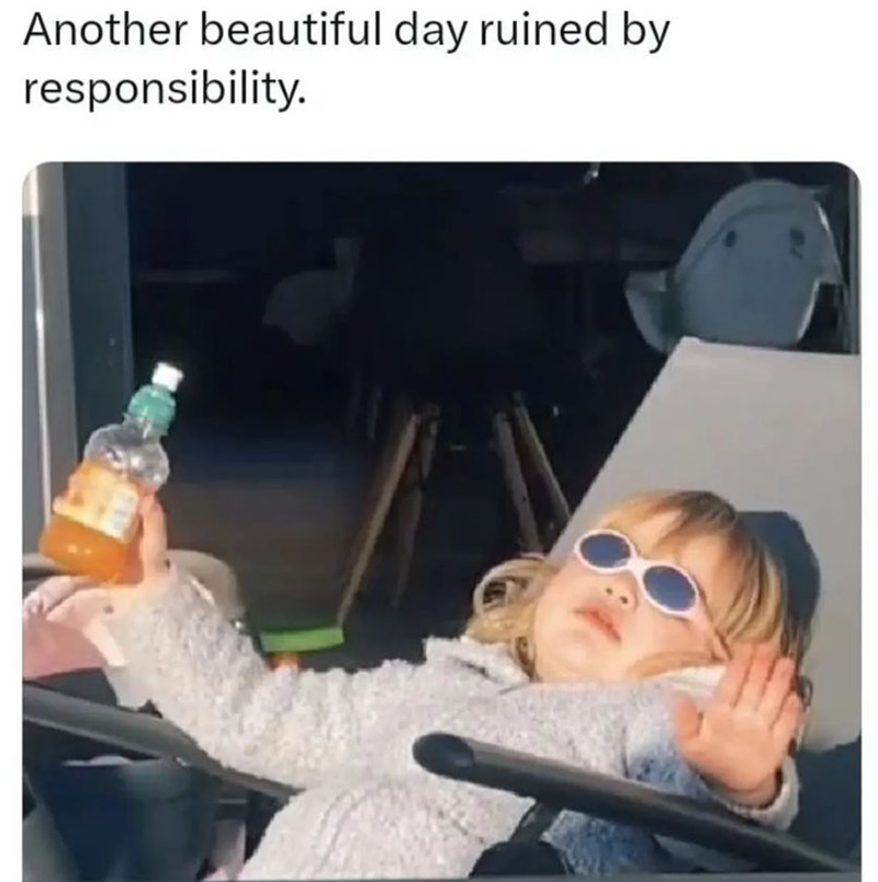 Another beautiful day ruined by responsibility.