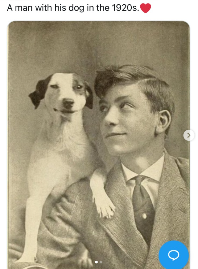 A man with his dog in the 1920s. >