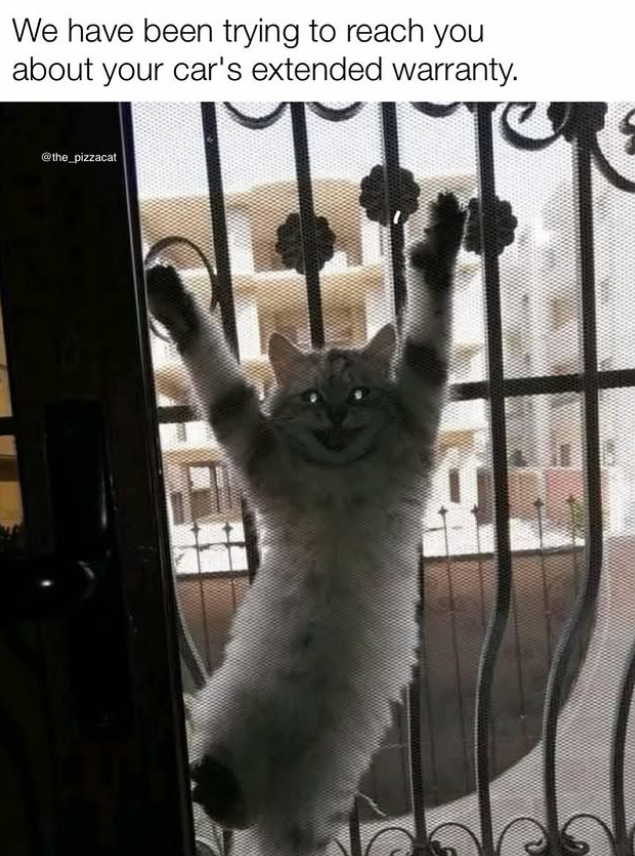 We have been trying to reach you about your car's extended warranty. @the_pizzacat