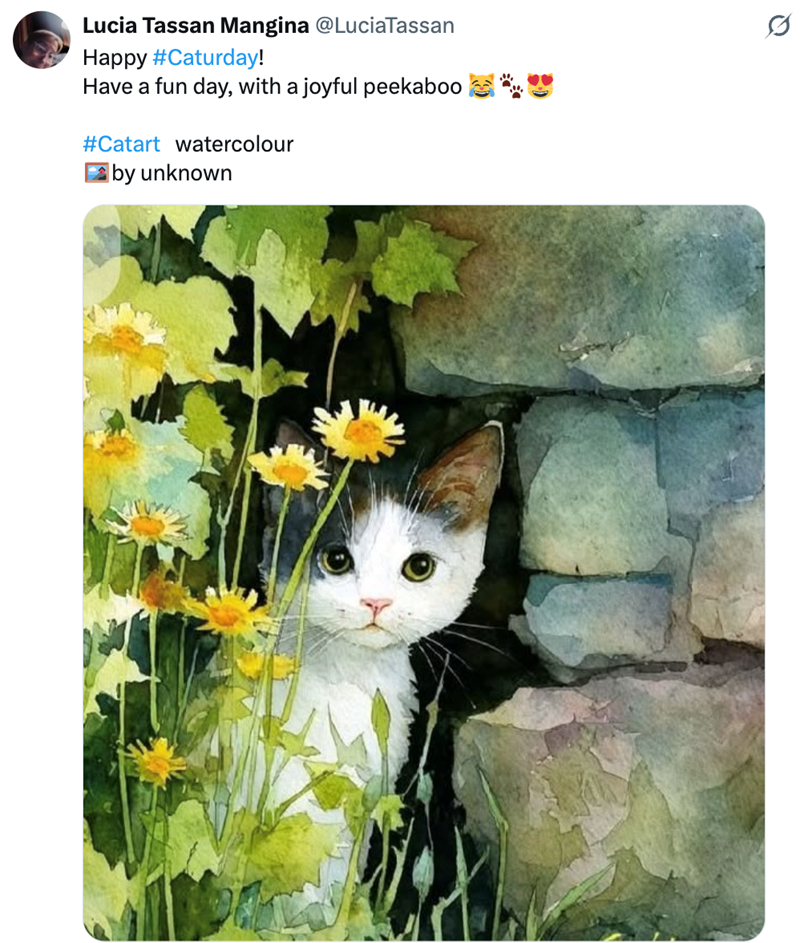 Lucia Tassan Mangina @LuciaTassan Happy #Caturday! Have a fun day, with a joyful peekaboo #Catart watercolour by unknown Q