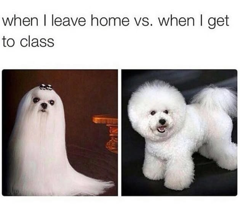 when I leave home vs. when I get to class