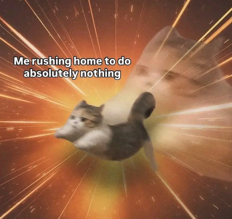 Me rushing home to do absolutely nothing