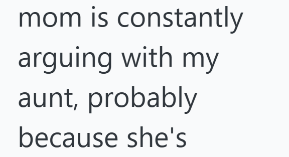 mom is constantly arguing with my aunt, probably because she's