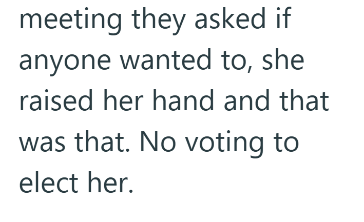 meeting they asked if anyone wanted to, she raised her hand and that was that. No voting to elect her.