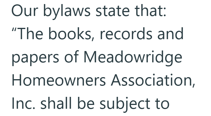 Our bylaws state that: "The books, records and papers of Meadowridge Homeowners Association, Inc. shall be subject to