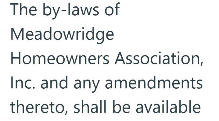 The by-laws of Meadowridge Homeowners Association, Inc. and any amendments thereto, shall be available