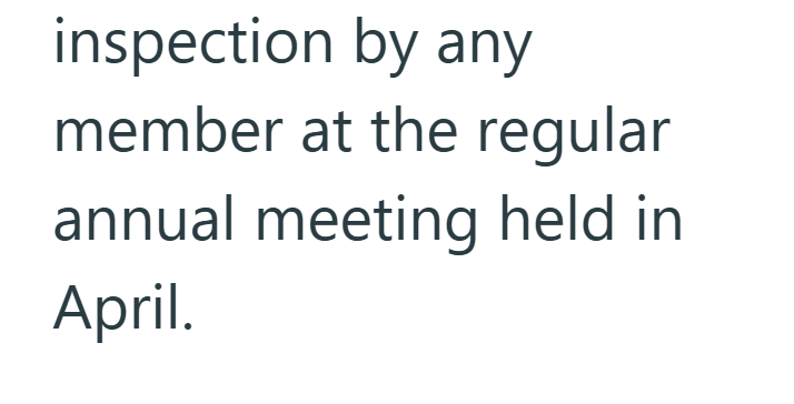 inspection by any member at the regular annual meeting held in April.
