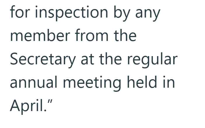 for inspection by any member from the Secretary at the regular annual meeting held in April."