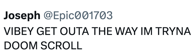 Joseph @Epic001703 VIBEY GET OUTA THE WAY IM TRYNA DOOM SCROLL