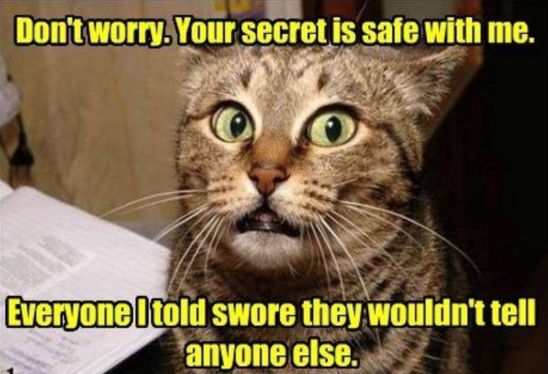 Don't worry. Your secret is safe with me. Everyone I told swore they wouldn't tell anyone else.