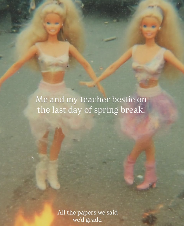 Me and my teacher bestie on the last day of spring break. All the papers we said we'd grade.