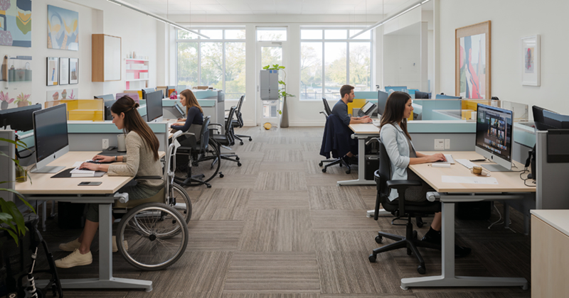 Office Workers Using Computers in Modern Office