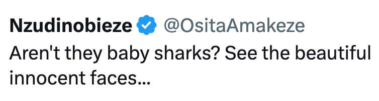 Nzudinobieze @OsitaAmakeze Aren't they baby sharks? See the beautiful innocent faces...