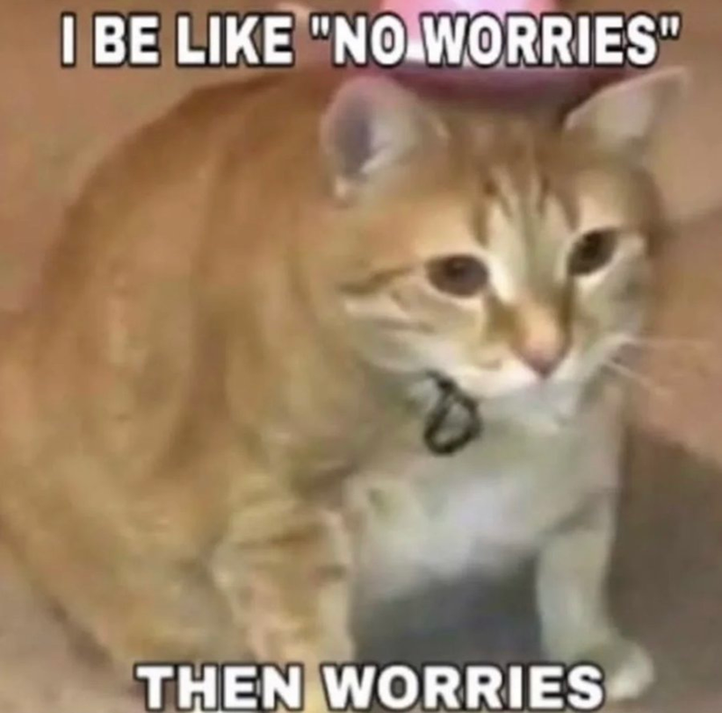 I BE LIKE "NO WORRIES" THEN WORRIES