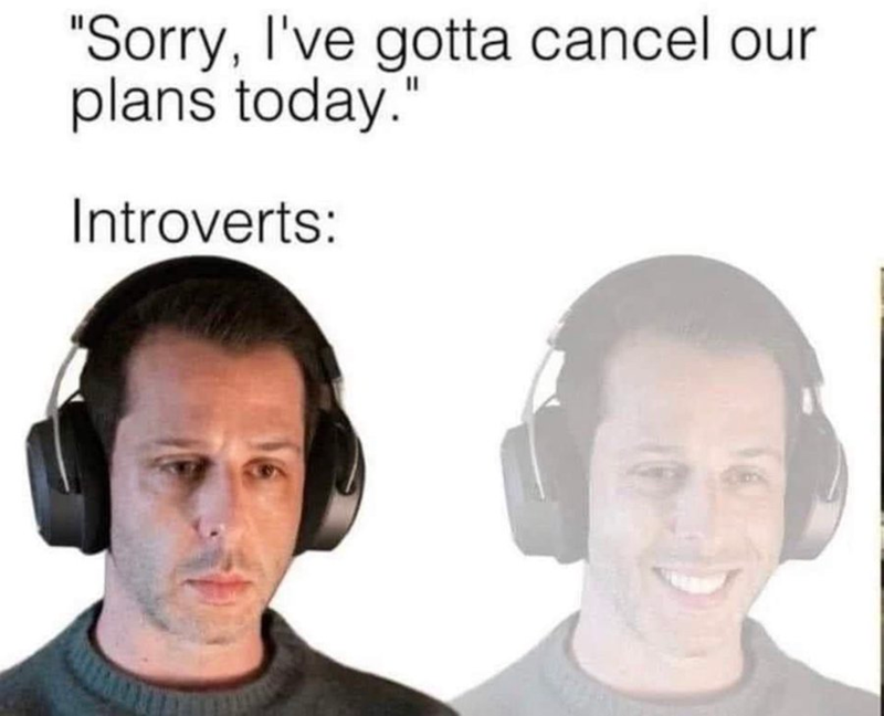 "Sorry, I've gotta cancel our plans today." Introverts:
