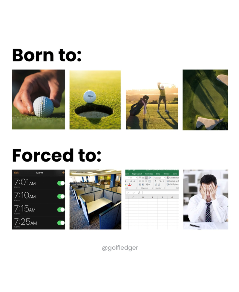 Born to: Forced to: Edit 7:01AM Alarm 7:10AM 7:15AM 7:25AM Alarm Alarm Page Layout Formulas Data Review View 11 General I-A A A -% Conditional Format as T Cell Styles Alignment Number Styl x $x C D E F G @golfledger