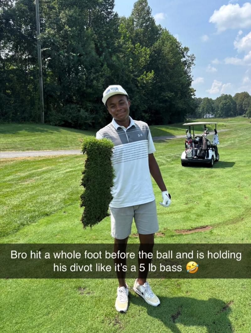 VALL Bro hit a whole foot before the ball and is holding his divot like it's a 5 lb bass