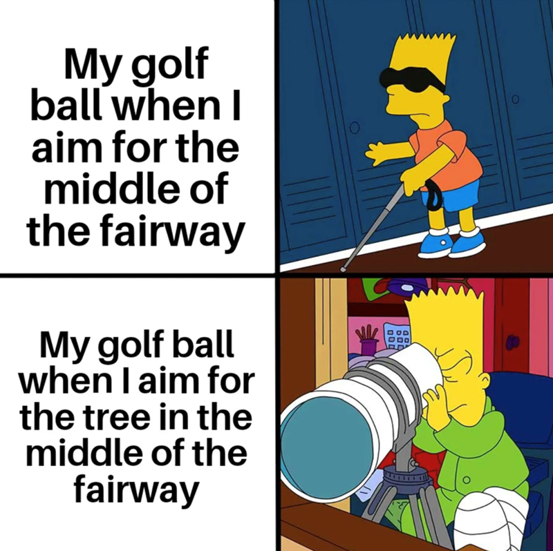 My golf ball when I aim for the middle of the fairway My golf ball when I aim for the tree in the middle of the fairway 400 0